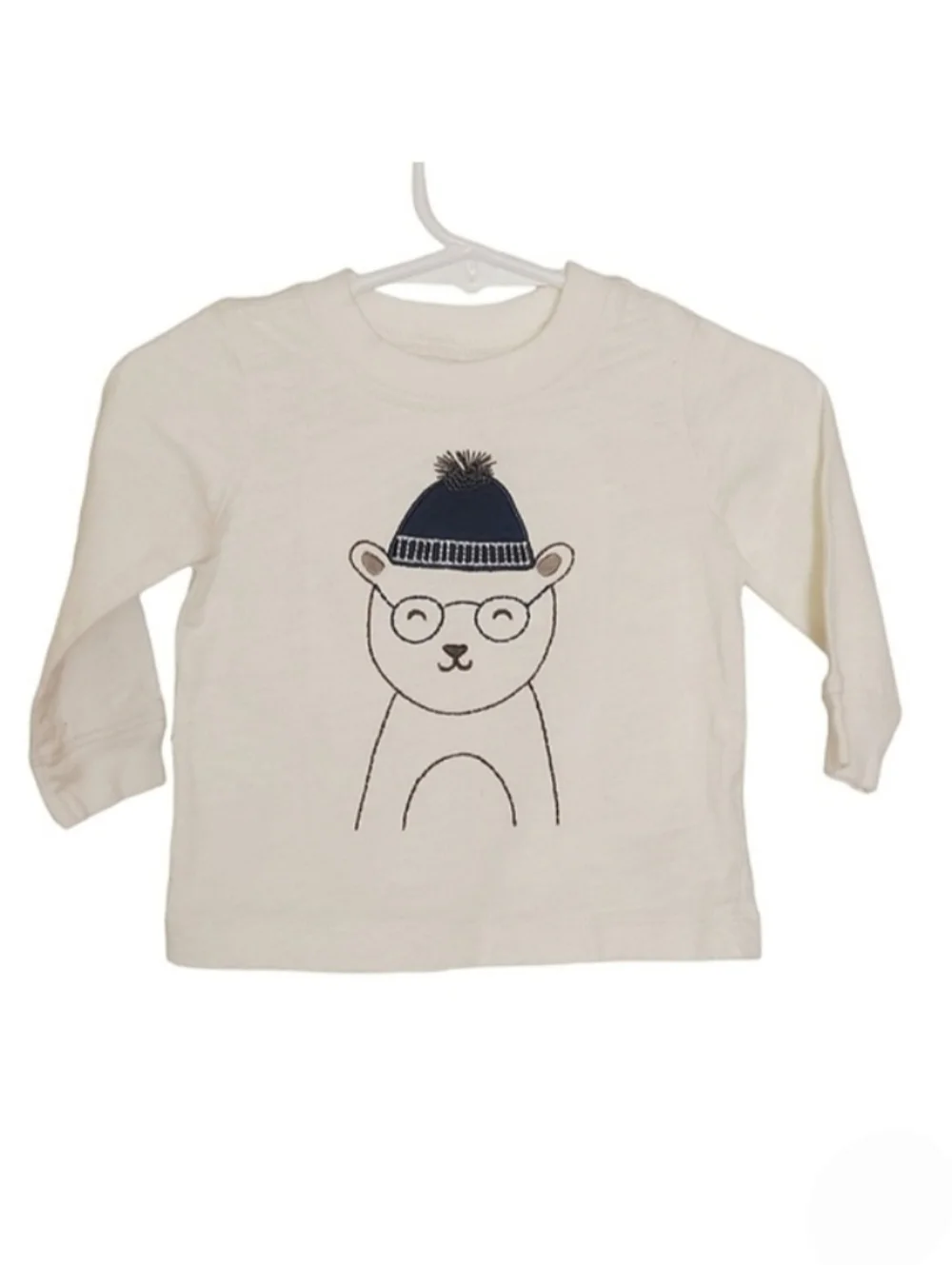K1084 * Carter's Polar Bear Wearing a Beanie Long Sleeve Tee Off White Size 6M